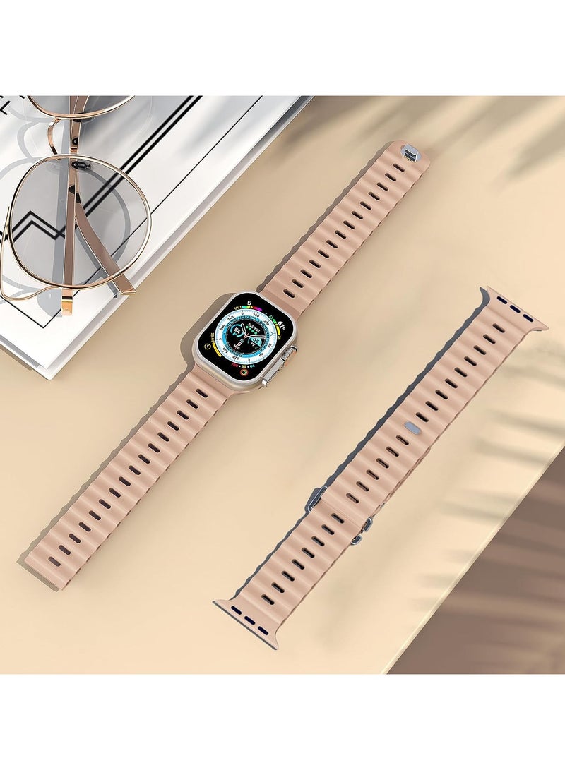 Color Fans ساعة آبل أوشن باند 41 مم 40 مم 38 مم للرجال والنساء، حزام رياضي بديل من السيليكون الناعم لساعة آبل الترا آي ووتش السلسلة 8 7 SE 6 5 4 3 2 1 شاي الحليب - Image 5