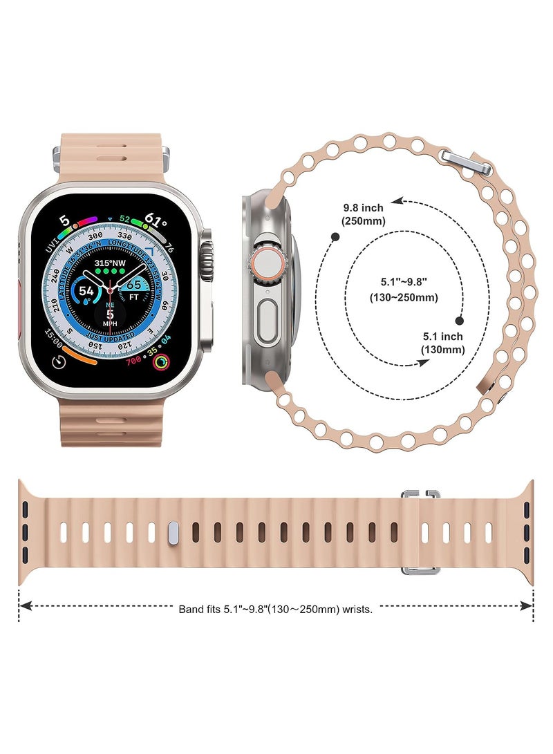 Color Fans ساعة آبل أوشن باند 41 مم 40 مم 38 مم للرجال والنساء، حزام رياضي بديل من السيليكون الناعم لساعة آبل الترا آي ووتش السلسلة 8 7 SE 6 5 4 3 2 1 شاي الحليب - Image 3