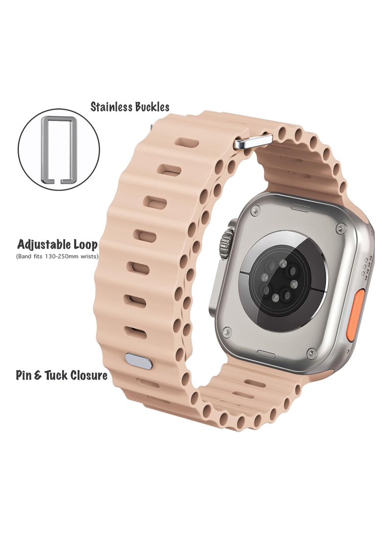 Color Fans ساعة آبل أوشن باند 41 مم 40 مم 38 مم للرجال والنساء، حزام رياضي بديل من السيليكون الناعم لساعة آبل الترا آي ووتش السلسلة 8 7 SE 6 5 4 3 2 1 شاي الحليب - Image 4