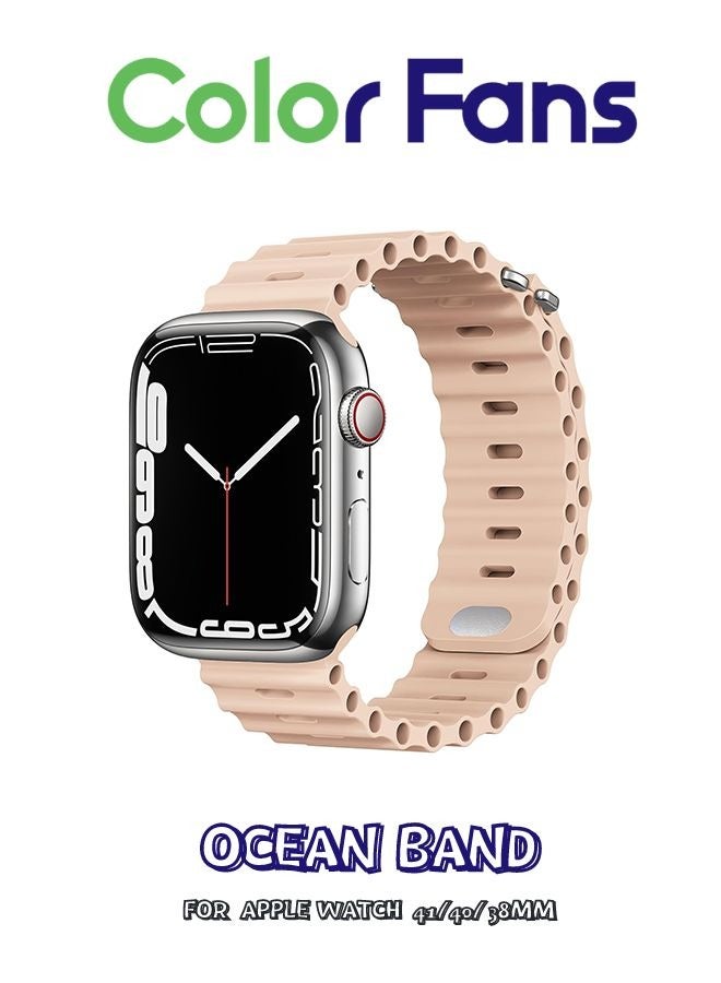 Color Fans ساعة آبل أوشن باند 41 مم 40 مم 38 مم للرجال والنساء، حزام رياضي بديل من السيليكون الناعم لساعة آبل الترا آي ووتش السلسلة 8 7 SE 6 5 4 3 2 1 شاي الحليب - Image 1