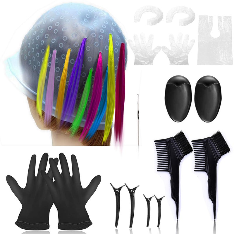 Baoton Silicone Highlight Caps for Color Hair, 17Pcs Highlighting Caps with Hooks Reusable Salon Hairdressing Dyeing Staining Tools for Women Men - Image 1