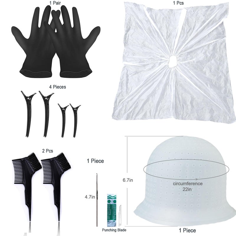 Baoton Silicone Highlight Caps for Color Hair, 17Pcs Highlighting Caps with Hooks Reusable Salon Hairdressing Dyeing Staining Tools for Women Men - Image 2