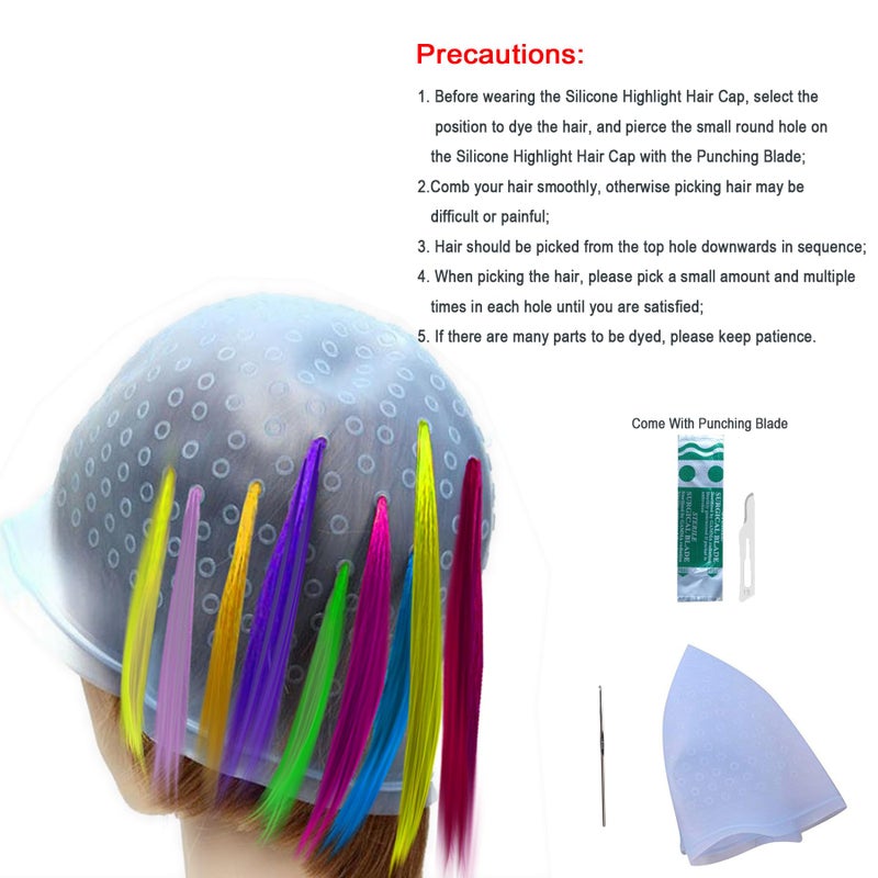 Baoton Silicone Highlight Caps for Color Hair, 17Pcs Highlighting Caps with Hooks Reusable Salon Hairdressing Dyeing Staining Tools for Women Men - Image 3