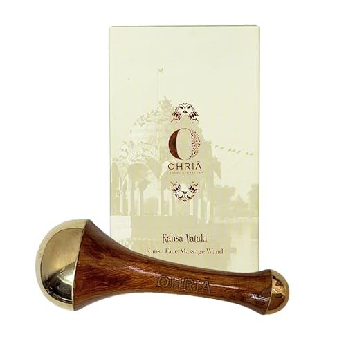 Ohria Ayurveda 2-in-1 Kansa Face & Head Massage Wand with Teakwood Handle | Natural Facial Lift Tool for Firming, De-Puffing, Acne Balance & Relaxation | All Skin Types - Image 1
