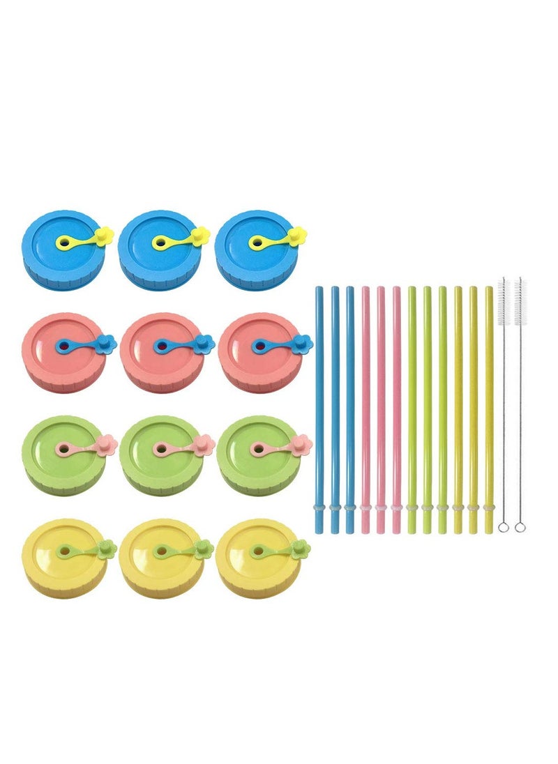 Generic Mason Jar Lids with Straw Hole, BPA-Free Plastic Straws, Silicone Stoppers, Rings, and Cleaning Brush - 26 Pack for Drinking and Food Storage Solutions.  - Image 1