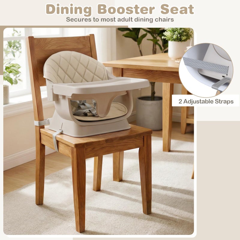 INFANS Baby High Chair, 6 in 1 Wooden Convertible Highchair for Babies and Toddlers, Infant Dining Booster Seat Kids Stool with Adjustable Removable Tray (Beige) - Image 5