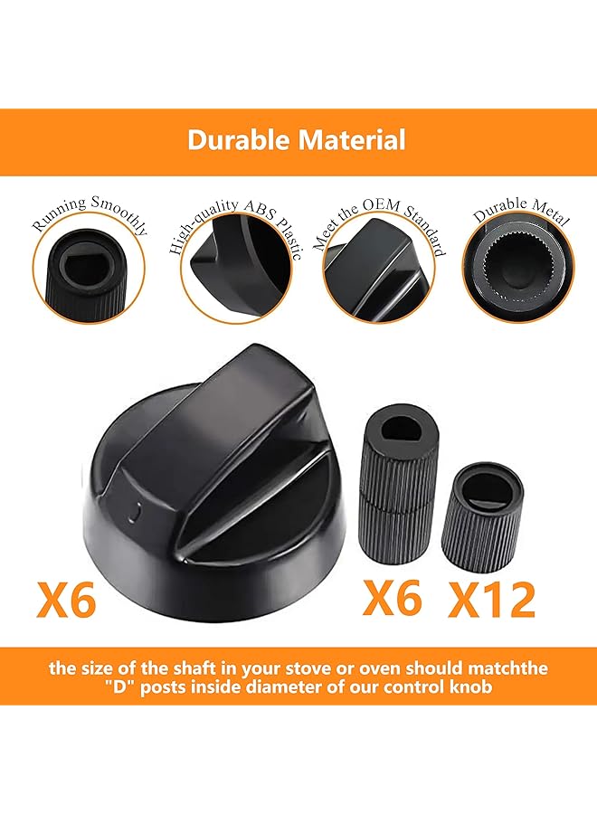 erorex 6 Pack Black Universal Control Knobs Replacement With 6 Long Adapters And 12 Short Adapters Suitable For Black Stoves Ranges And Ovens Abs Material Sturdy Practical Highly Compatible Multi Function - Image 3