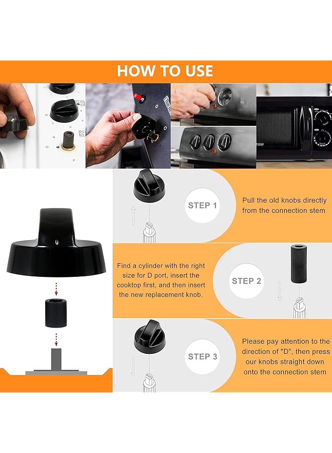 erorex 6 Pack Black Universal Control Knobs Replacement With 6 Long Adapters And 12 Short Adapters Suitable For Black Stoves Ranges And Ovens Abs Material Sturdy Practical Highly Compatible Multi Function - Image 4