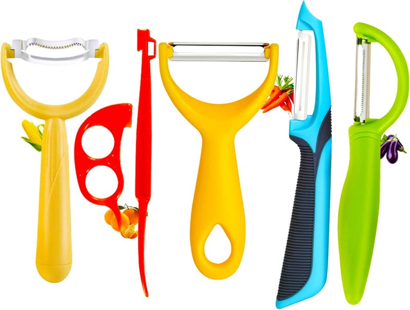Soft Home Multi-Functional Kitchen Peeler Set: Potato, Carrot, Apple Peelers + Corn Remover, Orange Peeler Tool, Y Peeler for Veggie & Fruit (Color-1) - Image 1