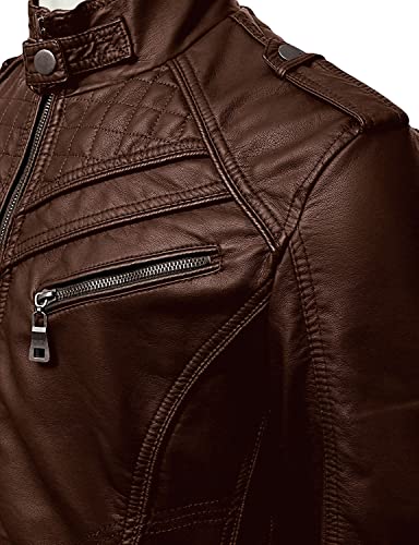 DECIMAL Men's Black Genuine Lambskin Leather Biker Jacket VINTAGE REAL MOTORCYCLE JACKETS FOR MEN (US, Alpha, Medium, Regular, Regular, BROWN) - Image 4