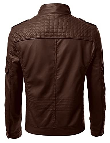 DECIMAL Men's Black Genuine Lambskin Leather Biker Jacket VINTAGE REAL MOTORCYCLE JACKETS FOR MEN (US, Alpha, Medium, Regular, Regular, BROWN) - Image 2