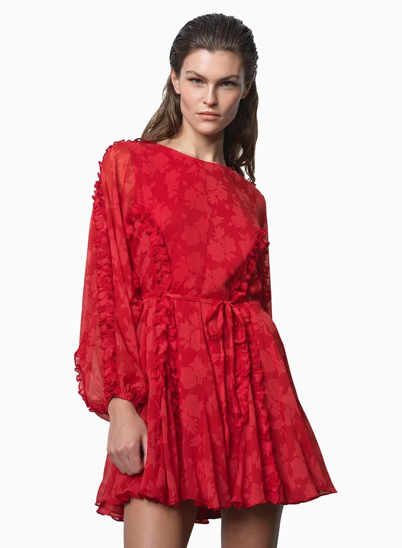 French Connection Kara Print Long Sleeve Flared Dress