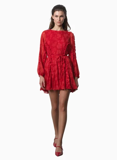 French Connection red Kara Print Long Sleeve Flared Dress for Women | Best  Price UAE