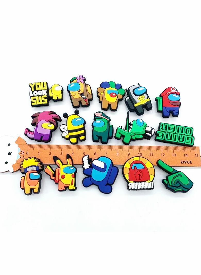 SYOSI Shoe Decoration Charms, 15 PCS Mixed PVC Shoe Charms for Crocs Charm, PVC Shoe Charms for Croc, Different Shapes, Hole Hole Shoes Buckle, Party Gift for dult Men Women Kids and Teens Girls - Image 3