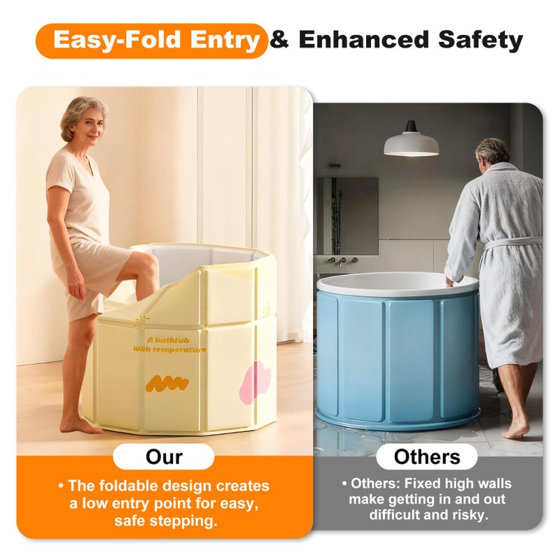 COBOPANDA Portable Bathtub for Adult 27.5"x31.5" Collapsible Cold Plunge Bathtub Foldable No Installation Ice Bath Tub for Shower Stall, Bathroom Hot SPA Soaking Standing Tub - Image 3