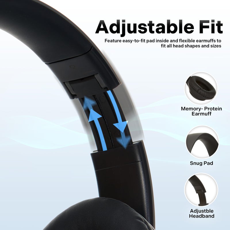 iJoy Bluetooth Headphones Over Ear, Wireless and Wired Foldable Headset Built-in Microphone, FM, Micro SD Card Slot - (Blue) Adults Kids Boys - Image 3