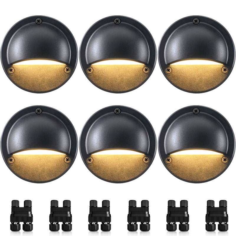 SUNVIE 5W LED Low Voltage Deck Lights, 12-24V Step Lights Outdoor with Fastlock2 Wire Connectors, Low Voltage Landscape Lighting 3000K Warm White Deck Stair Light Waterproof for Fence Post, 6 Pack - Image 1
