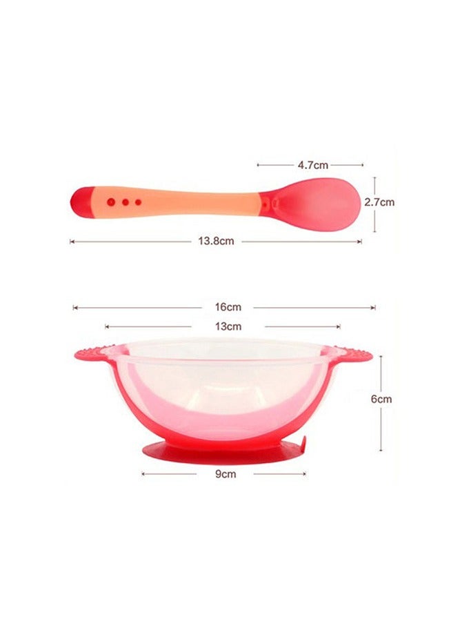 Sharpdo Suction Feeding Bowl with Temperature Sensing Spoon for Baby Silicone Non-Toxic Odourless and Harmless Material  BPA Free Dessert Food Feeding Tableware Set for Kids Red - Image 2