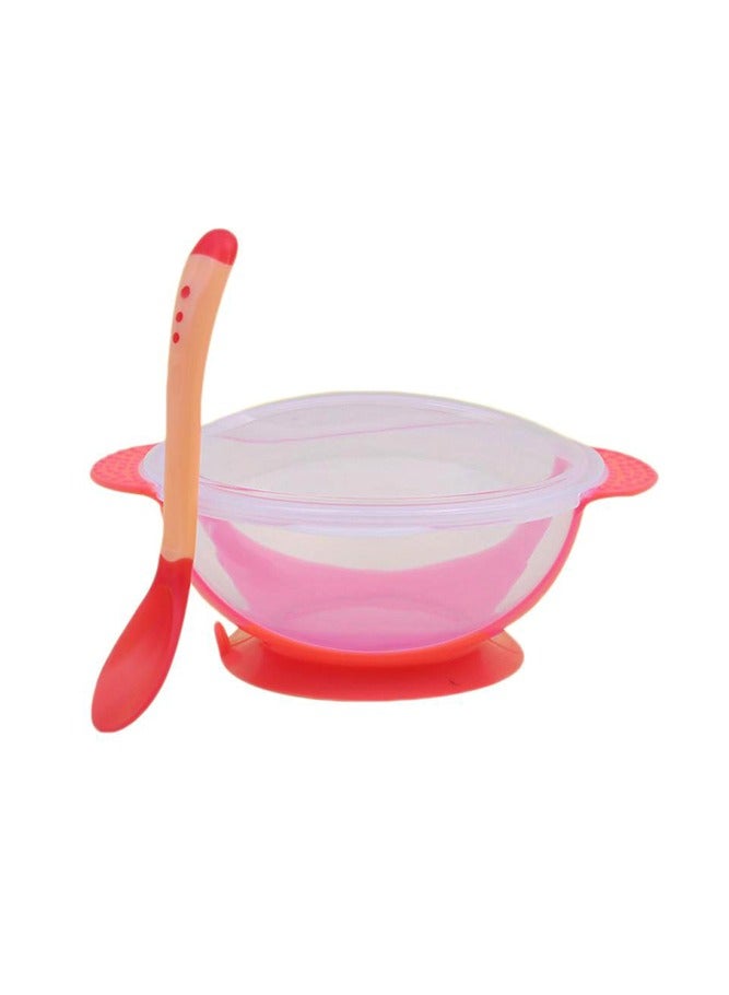 Sharpdo Suction Feeding Bowl with Temperature Sensing Spoon for Baby Silicone Non-Toxic Odourless and Harmless Material  BPA Free Dessert Food Feeding Tableware Set for Kids Red - Image 1
