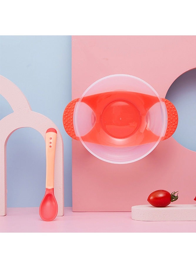 Sharpdo Suction Feeding Bowl with Temperature Sensing Spoon for Baby Silicone Non-Toxic Odourless and Harmless Material  BPA Free Dessert Food Feeding Tableware Set for Kids Red - Image 5