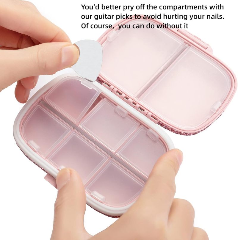 Pill Organizer 4.33x3.38x1.65 Inches BPA-Free Food-Grade PP - Moisture-Proof 8 Compartments Bling Pill Container for Travel, Purse, Fitness, Home Use - Image 4