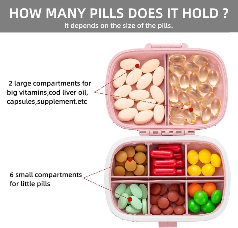 Pill Organizer 4.33x3.38x1.65 Inches BPA-Free Food-Grade PP - Moisture-Proof 8 Compartments Bling Pill Container for Travel, Purse, Fitness, Home Use - Image 2