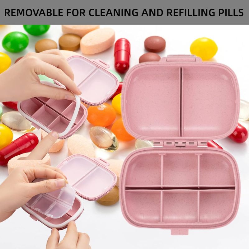 Pill Organizer 4.33x3.38x1.65 Inches BPA-Free Food-Grade PP - Moisture-Proof 8 Compartments Bling Pill Container for Travel, Purse, Fitness, Home Use - Image 5