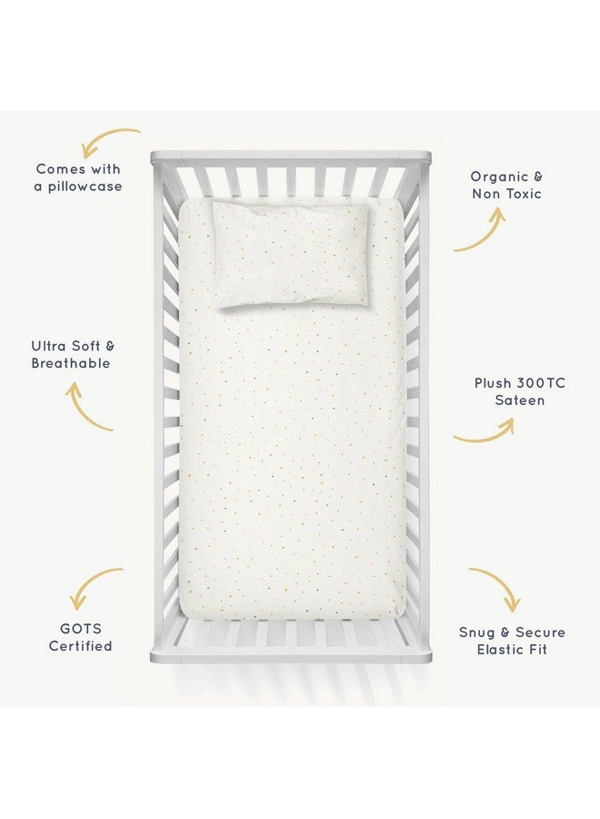 Makemake Organics Organic Crib Sheet GOTS Certified Organic Cotton Crib Sheet Fitted & Pillowcase Buttery Soft Breathable Natural Dyes Baby Toddler Bed Sheet Set (Dotty) - Image 3