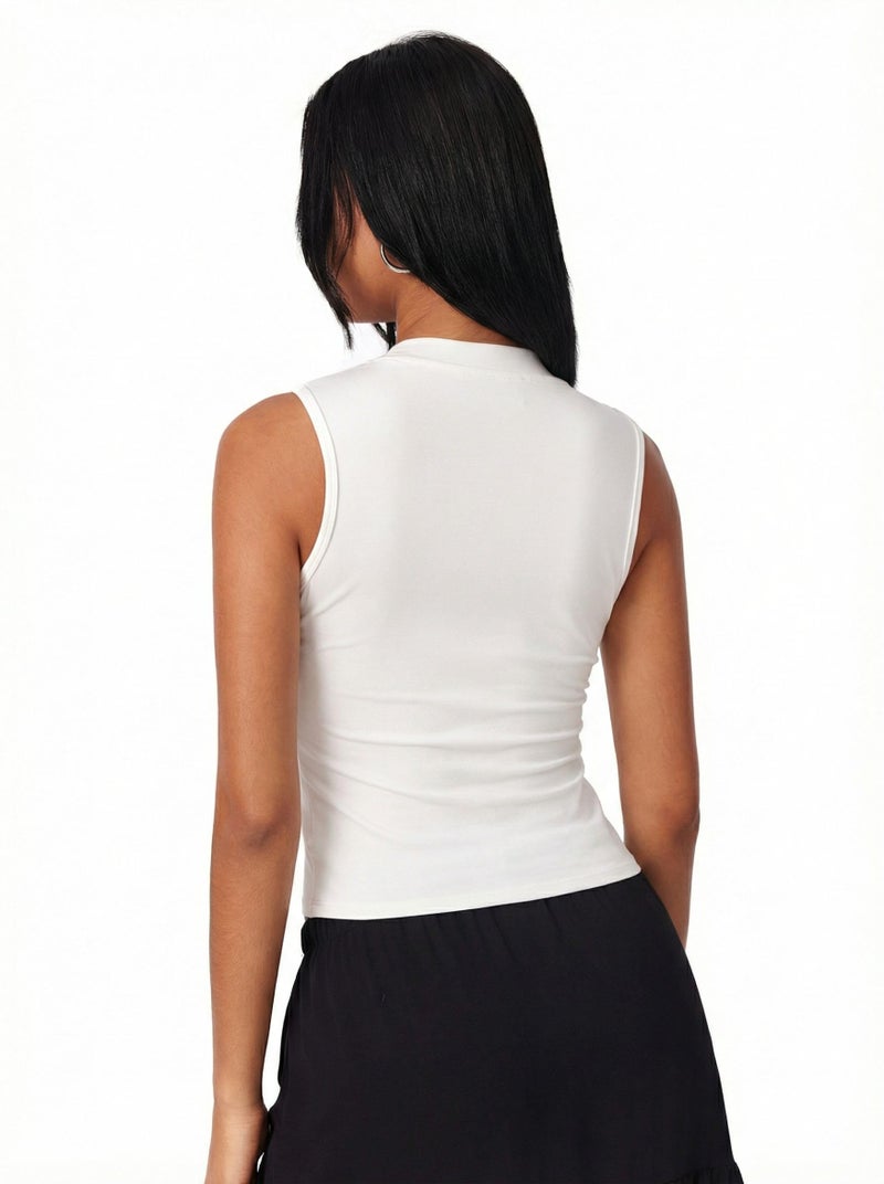 CIDER Crop Tops for Women Basic Sleeveless Ruched Going Out Summer Casual Ribbed Tank Top White - Image 4