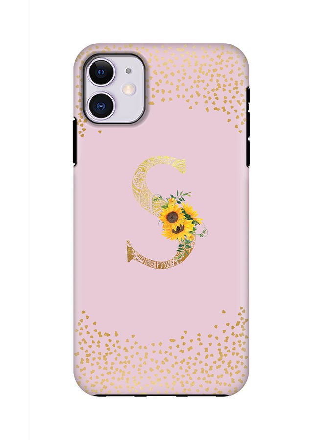 Stylizedd Monogram Tough Cover for Apple iPhone 11 Case Custom Initials Letter Floral Mandala Pattern Tough Pro Dual Layer hybrid PC inner TPU protection Alphabet- S (Pink) - Image 1