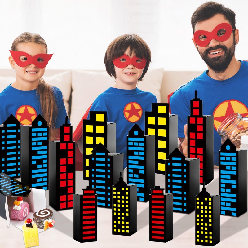 CHUNNIN 12Pcs Skyscraper City Party Favor Boxes for Super Themed Hero Party Decorations City Skyline Buildings Treat Boxes Super Themed Hero Party Candy Goodies Boxes for Boys Girls Birthday Party Supplies - Image 5