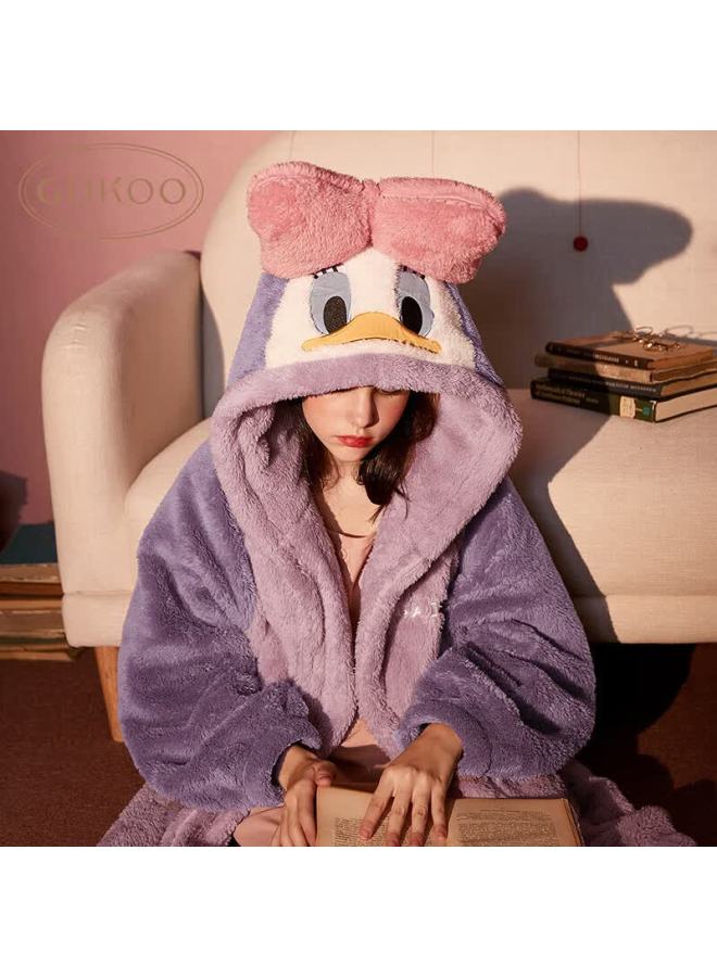 Gukoo Disney Bathrobe For Women, Long Winter Pajamas, Autumn And Winter Coral Fleece Sleepwear, Daisy Bathrobe, M Size - Image 1