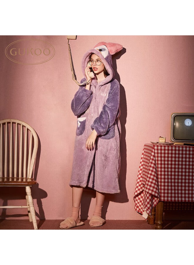 Gukoo Disney Bathrobe For Women, Long Winter Pajamas, Autumn And Winter Coral Fleece Sleepwear, Daisy Bathrobe, M Size - Image 2
