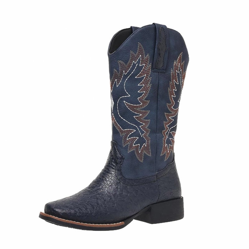 Glorertl Western Cowboy Boots for Women Mid Calf Cowgirl Boot Snip Toe Chunky Heel Blue 11 - Image 1