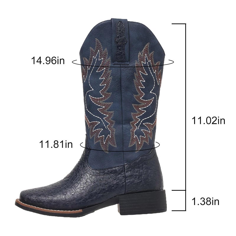 Glorertl Western Cowboy Boots for Women Mid Calf Cowgirl Boot Snip Toe Chunky Heel Blue 11 - Image 4