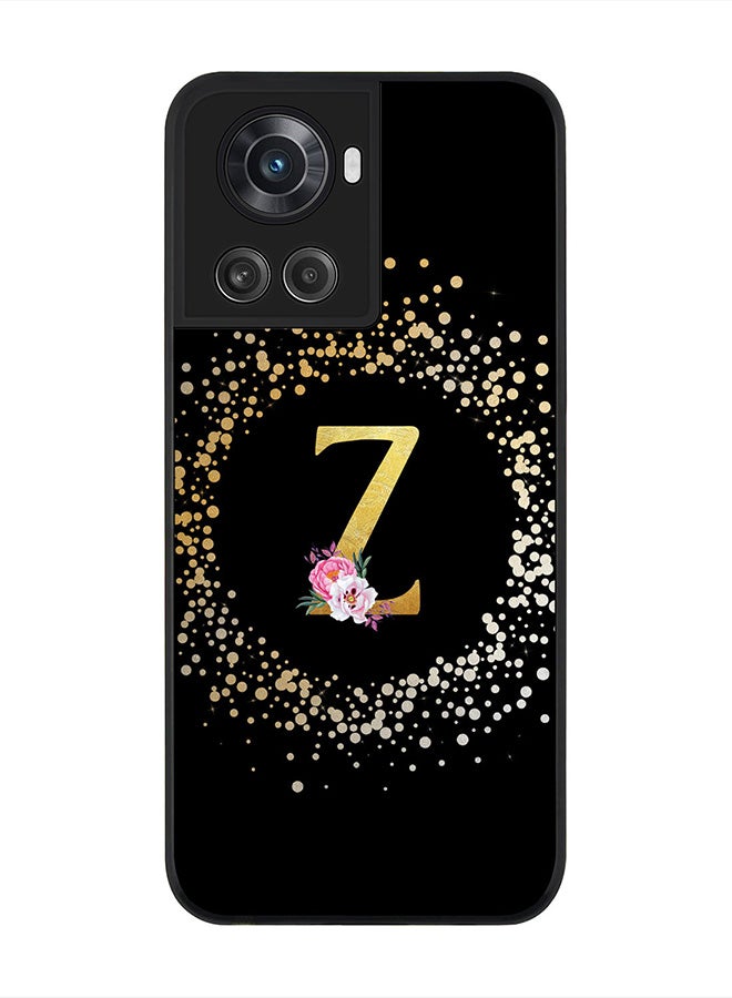 Stylizedd حافظة حواف سوداء متينة لهاتف OnePlus 10R 5G / OnePlus Ace 5G، غلاف رفيع مخصص بنمط زهور وحرف أولي - Z(أسود) - Image 1