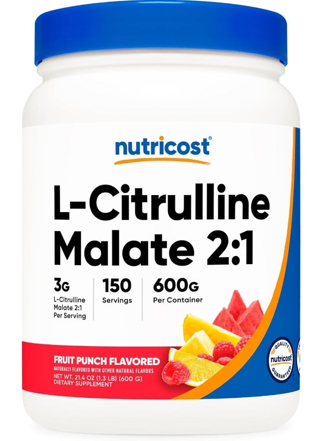 Nutricost L-Citrulline Malate 2:1 (600g) Fruit Punch - Workout Support, Muscle Performance, Nitric Oxide Booster - Fitness Supplement Powder, 75 Servings - Image 1
