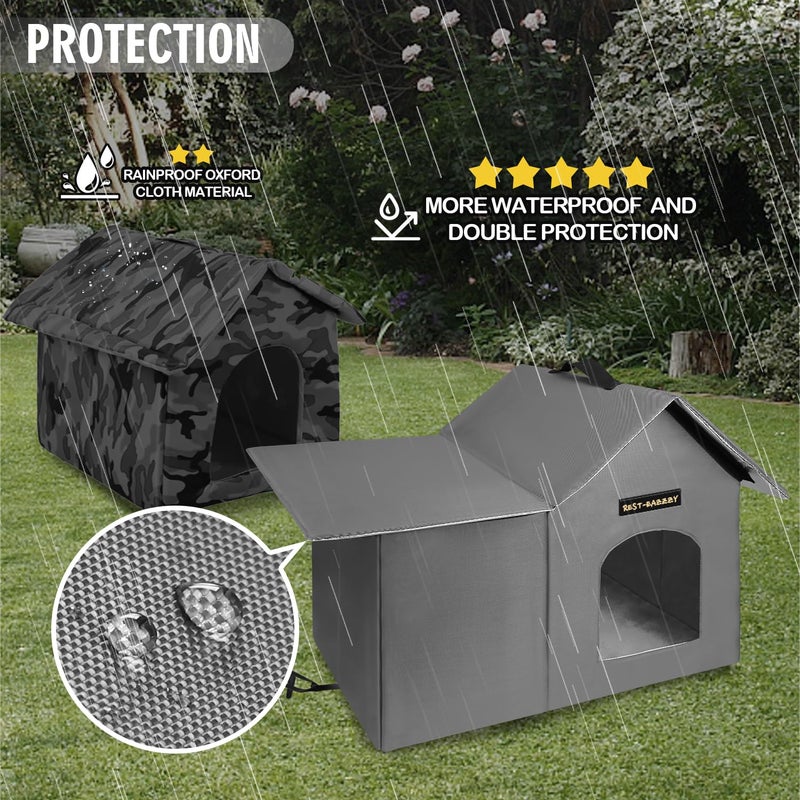 Rest-Eazzzy Outdoor Cat House, Feral Cat House Insulated with Mat and Clip, Weatherproof and Insulated, Cat Beds for Cats Kittens Puppies, Never Blow Away (Grey, M 13" X 17" X 20") - Image 3
