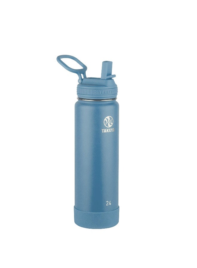 Takeya Actives Water Bottle with Straw Lid - Durable & Easy-Care Water Bottle with Stainless Steel Insulation - BPA-Free Lid with Carry Handle & Straw - Dishwasher-Safe - 24 oz, Bluestone - Image 1