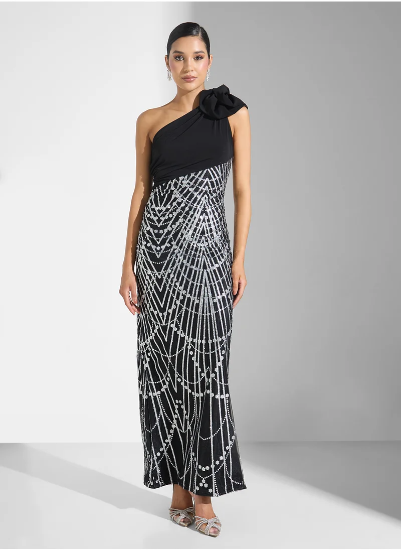 نمشي x One Shoulder Shimmer  Dress