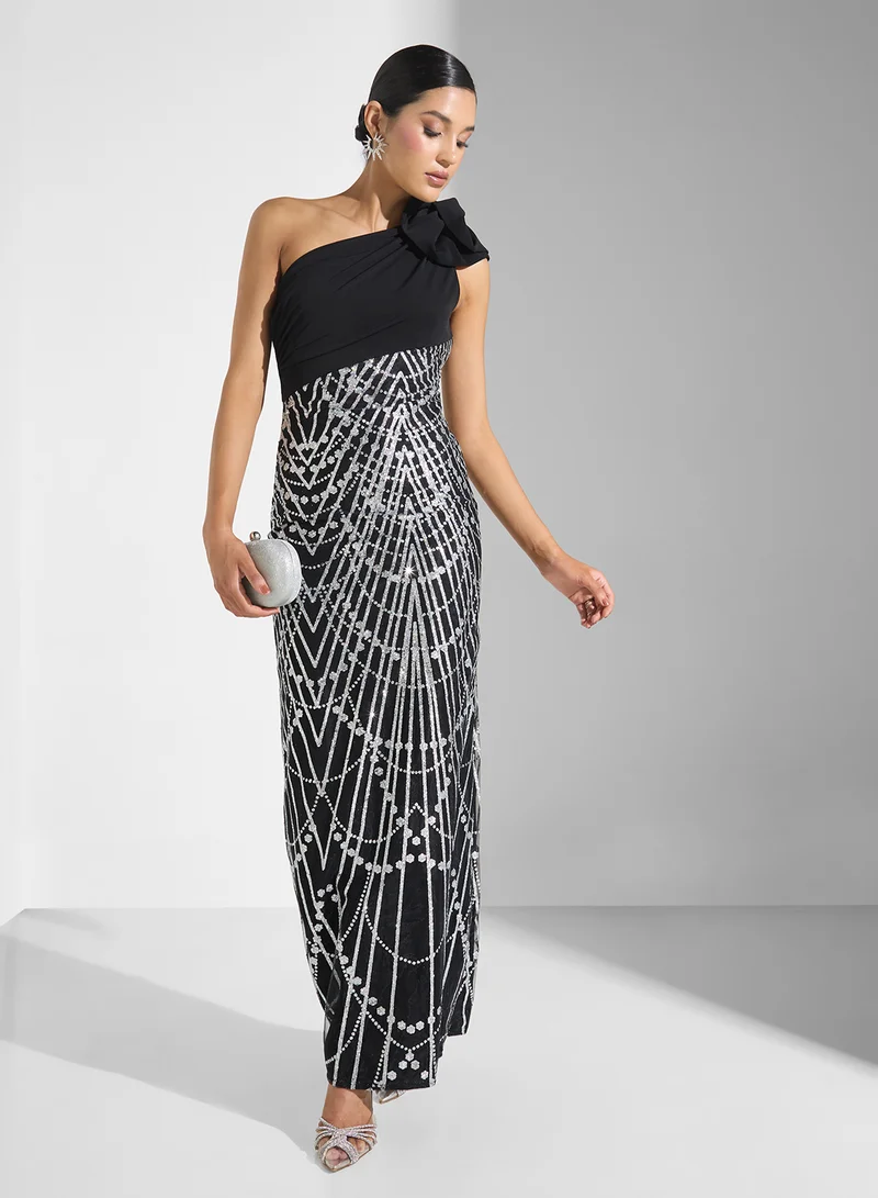 Namshi x One Shoulder Shimmer  Dress