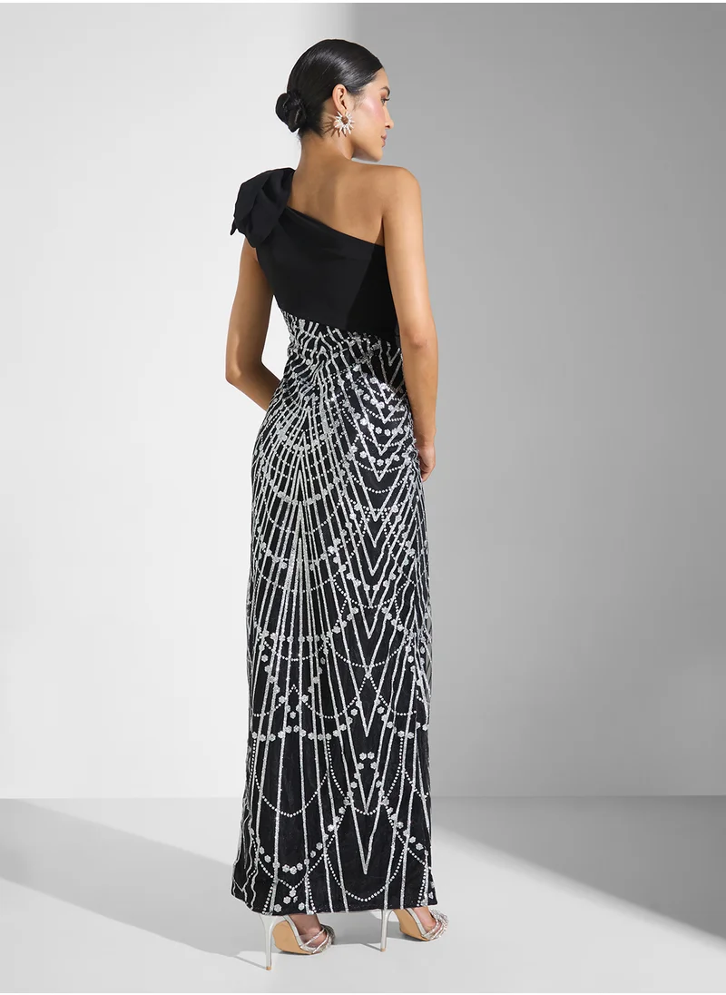 نمشي x One Shoulder Shimmer  Dress