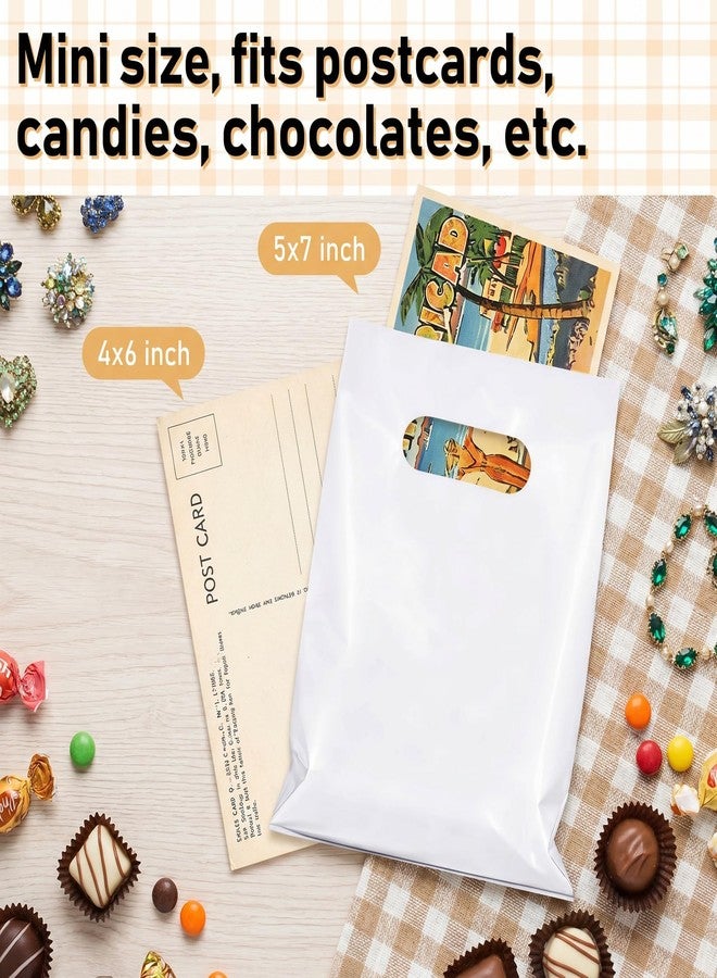 Maitys White 300 Pcs 5"x7" Small Plastic Gift Bags with Handles, Mini Goodie Treat Bag Bulk for Candy, Birthday Graduation Party Favor Merchandise Bags for Small Business - Image 3