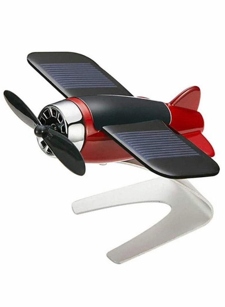 Y&D Aircraft Model, Solar Energy Alloy Rotate, Airplane Ornaments, Essential Oil Diffuser, Metal Handicraft, for Car Office Home Decoration (Red) - Image 1