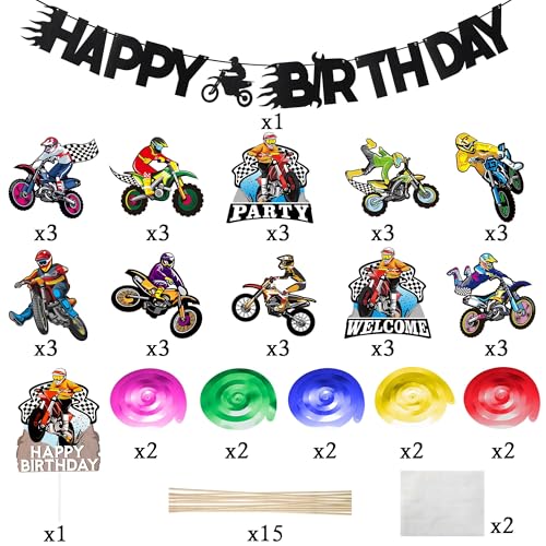 ANGOLIO 42Pcs Motocross Party Decorations Kits Dirt Bike Happy Birthday Decorations with Banners Cupcake Toppers Hanging Swirls Welcome Birthday Centerpieces Party Favors for Adult Men Boy Gift - Image 5