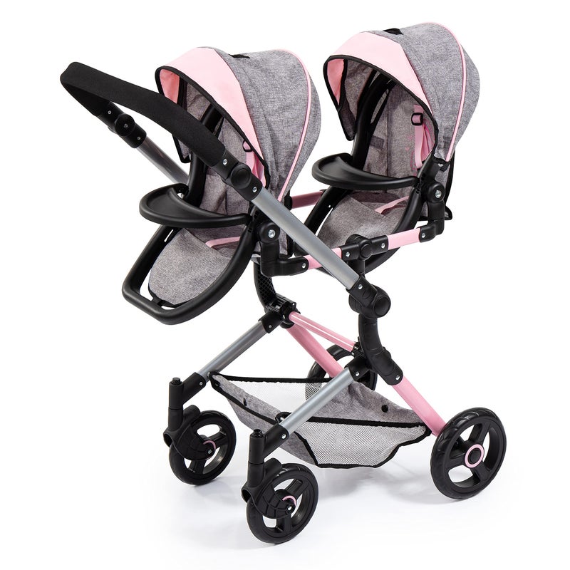 Bayer Twin Doll Pram Neo, Grey, Pink with Butterfly, Jean Look - Image 2