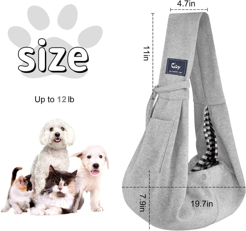 CUBY Dog and Cat Sling Carrier - Small Dog Carrier Sling with Adjust Strap & Zip Pocket, Hands Free Soft Dog Slings for Small Dogs Cats Puppy Pets (Classic Grey, 7.6"L x 4.9"W x 2.9"H) - Image 5