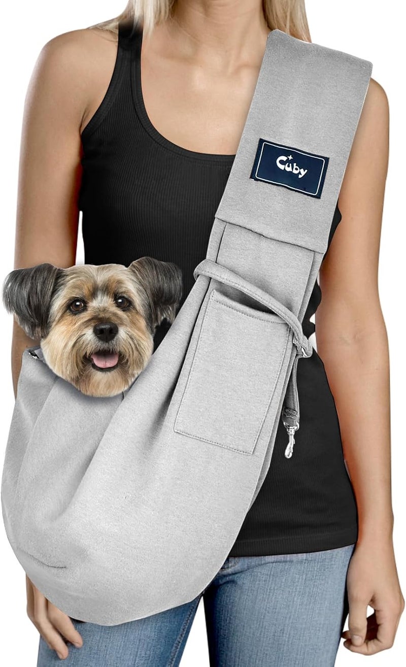 CUBY Dog and Cat Sling Carrier - Small Dog Carrier Sling with Adjust Strap & Zip Pocket, Hands Free Soft Dog Slings for Small Dogs Cats Puppy Pets (Classic Grey, 7.6"L x 4.9"W x 2.9"H) - Image 1