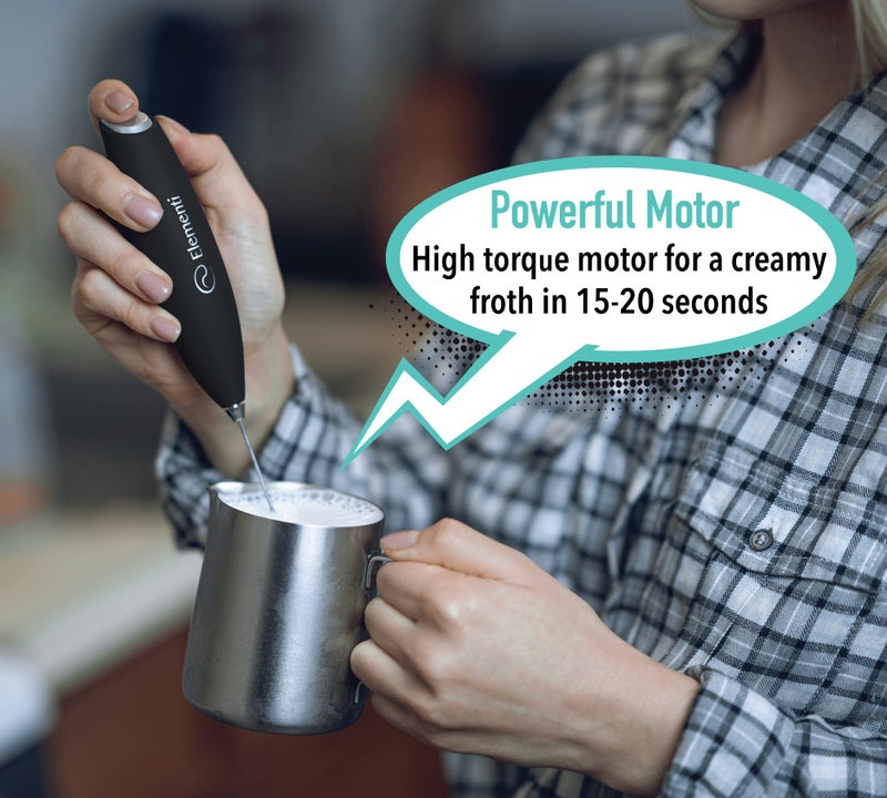 Elementi Milk Frother Wand Drink Mixer with Stand Turbo Milk Coffee Frother Handheld Hand Held Coffee Mixer Wand Cold Foam Maker for Frothy Cappuccinos Lattes Drink Mixes at Home Black - Image 3