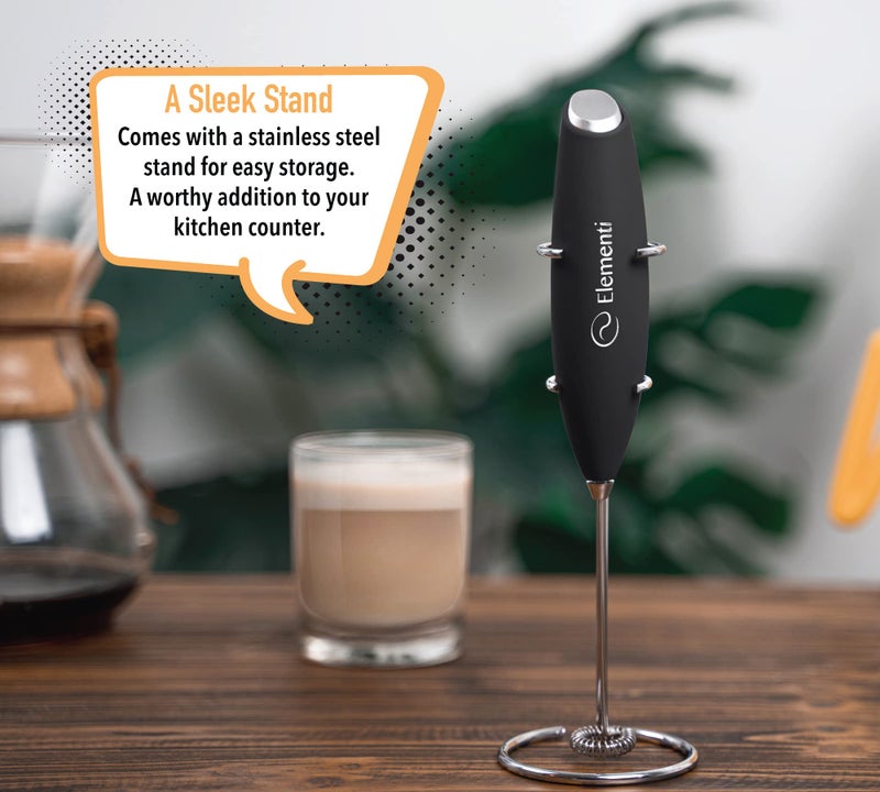 Elementi Milk Frother Wand Drink Mixer with Stand Turbo Milk Coffee Frother Handheld Hand Held Coffee Mixer Wand Cold Foam Maker for Frothy Cappuccinos Lattes Drink Mixes at Home Black - Image 5
